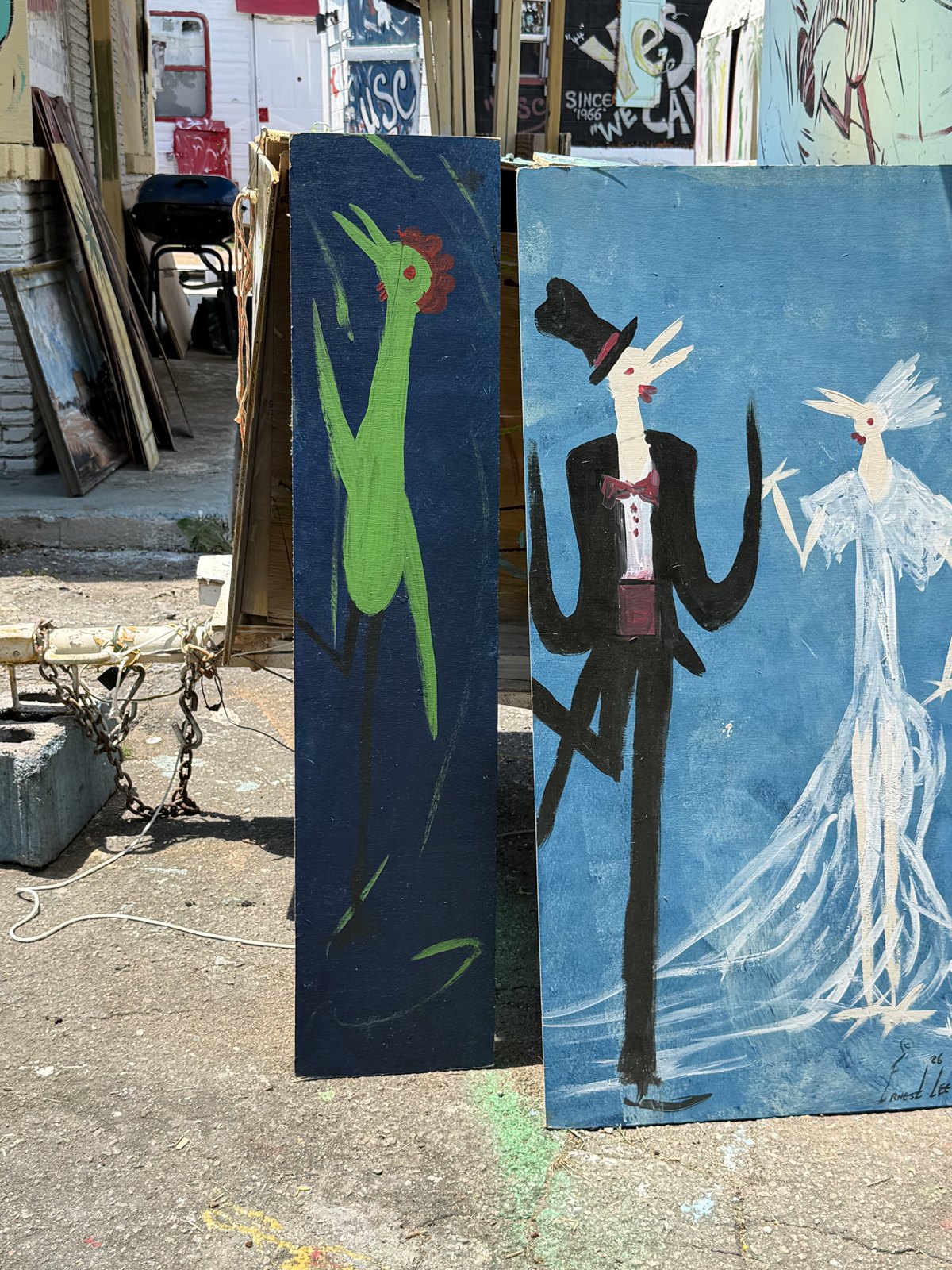 Ernest Lee funky dancing chicken paintings