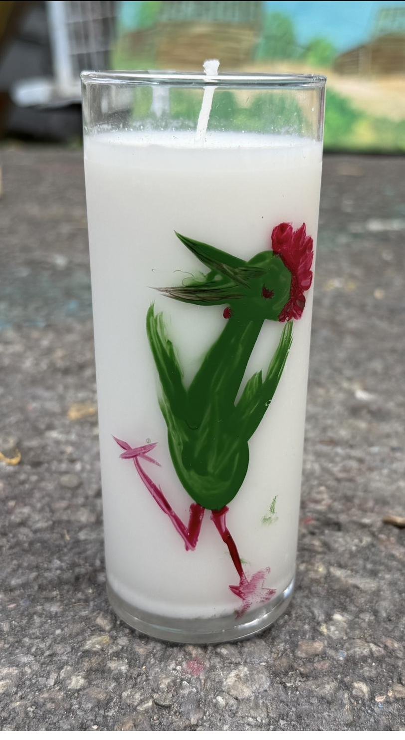 Green Rooster Candle